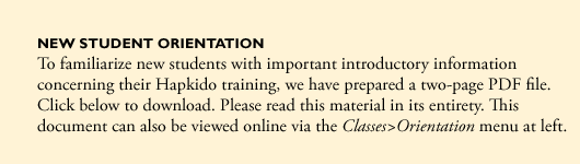 introductory information concerning Hapkido training for new students